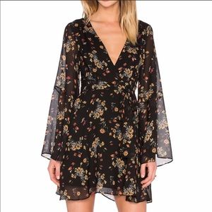 free people Lilou black floral v neck dress